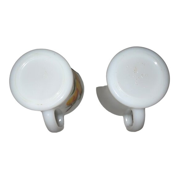 Fire King Milk Glass Mugs With Peach Design Set Of 2 Vintage Collectible - Picture 7 of 11